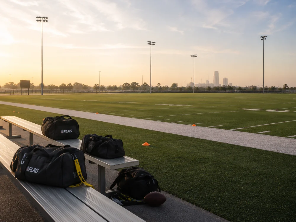 photo of a flag football team's equipment