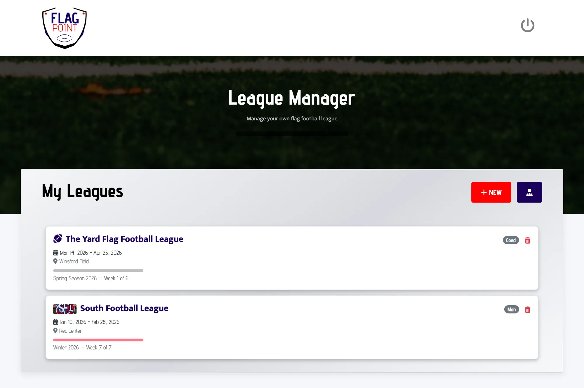 League manager dashboard