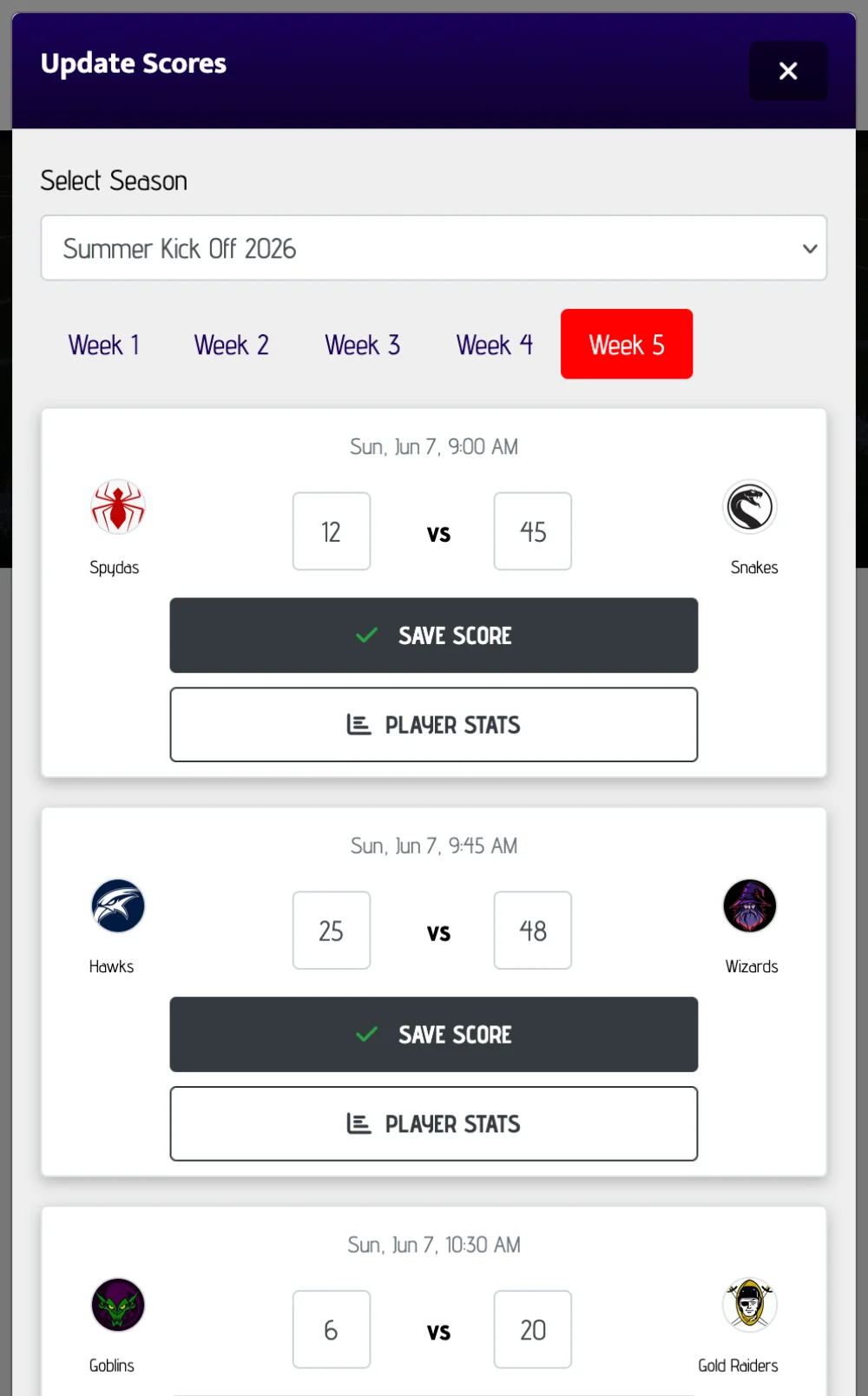FlagPoint score entry interface on mobile