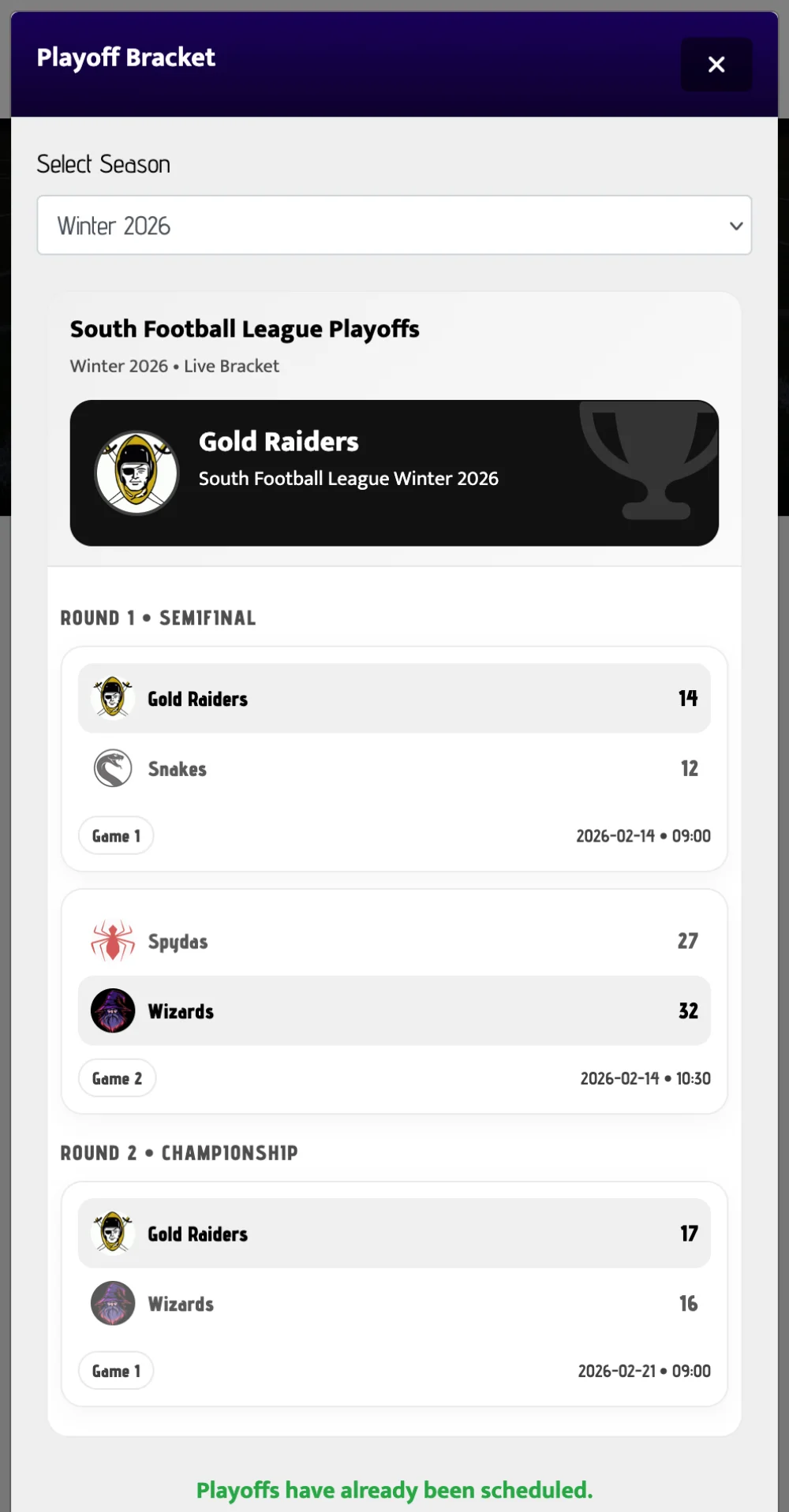 FlagPoint public league page displayed on mobile